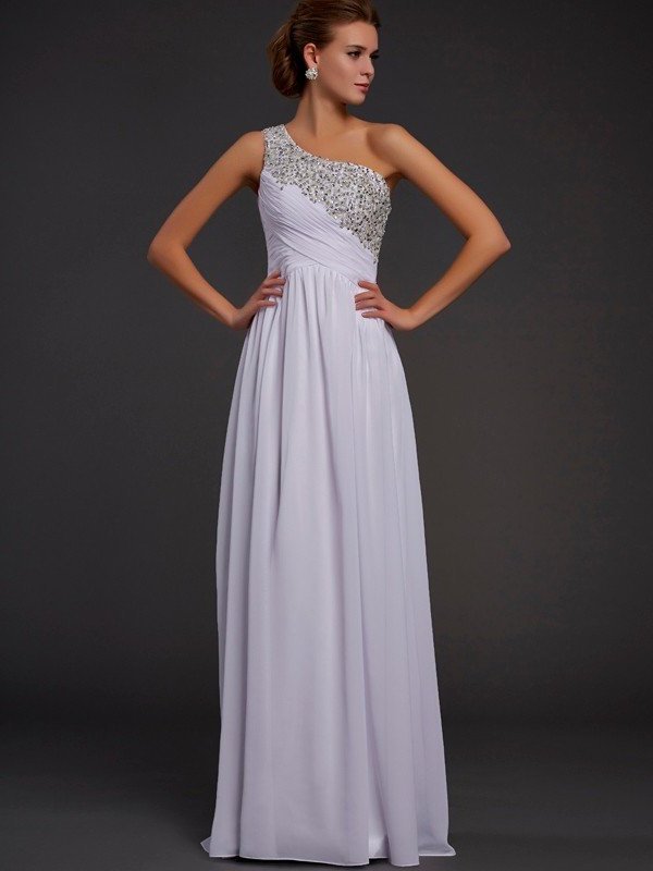 Sheath/Column One-Shoulder Sleeveless Beading Long Chiffon Dresses DFP0002599