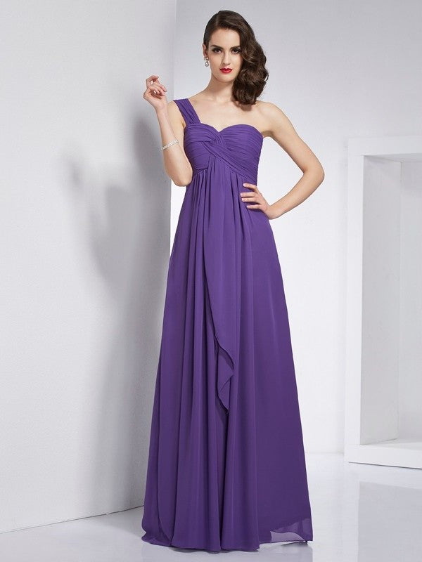 A-Line/Princess One-Shoulder Sleeveless Pleats Long Chiffon Dresses DFP0004031