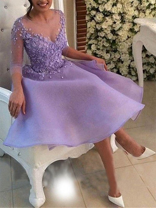 A-Line V-neck Cut Short With Applique Organza Lilac Homecoming Dresses DFP0008383