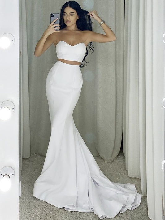 Trumpet/Mermaid Satin Ruffles Sweetheart Sleeveless Sweep/Brush Train Dresses DFP0001649