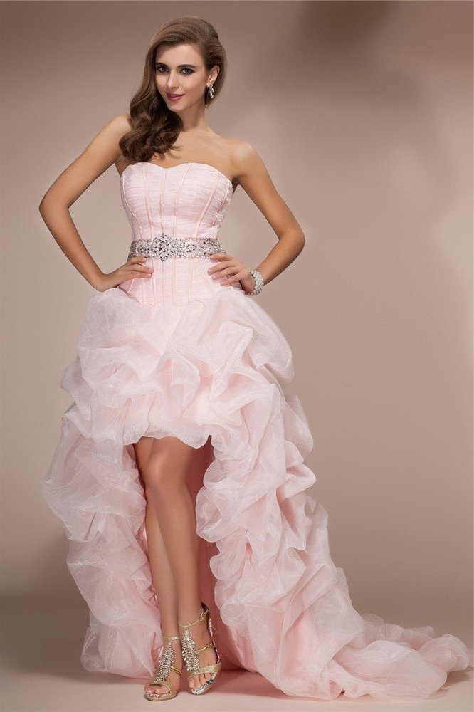 A-Line/Princess Sweetheart Sleeveless High Low Beading Organza Dresses DFP0002188