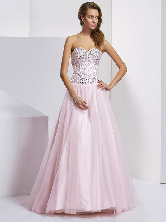 Ball Gown Sweetheart Sleeveless Beading Long Satin Quinceanera Dresses DFP0009126
