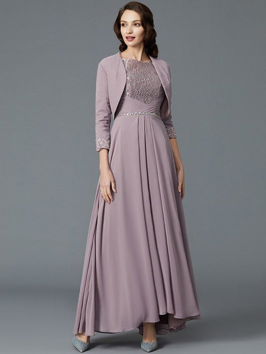 A-Line/Princess 1/2 Sleeves Scoop Asymmetrical Chiffon Mother of the Bride Dresses DFP0007047