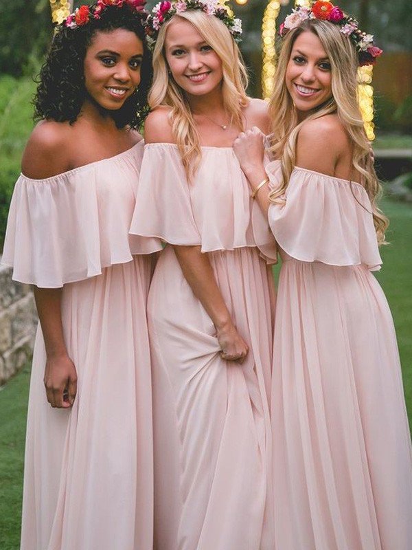 A-Line/Princess Off-the-Shoulder Sleeveless Chiffon Bridesmaid Dresses DFP0005123