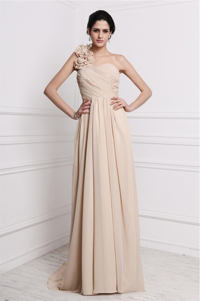 Sheath/Column One-Shoulder Sleeveless Pleats Long Chiffon Dresses DFP0004674