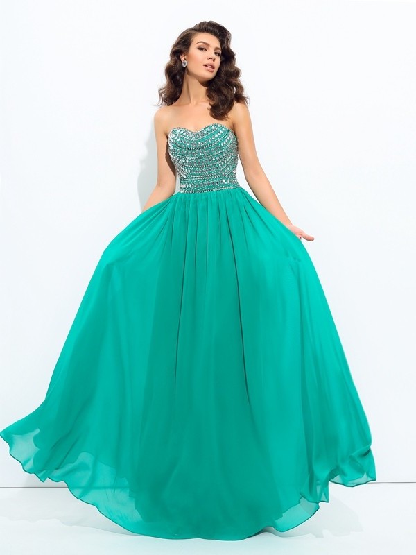 A-line/Princess Sweetheart Beading Sleeveless Long Chiffon Dresses DFP0003113