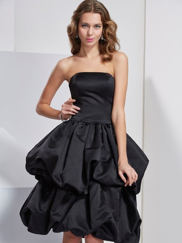 A-Line/Princess Strapless Sleeveless Short Satin Bridesmaid Dresses DFP0005227