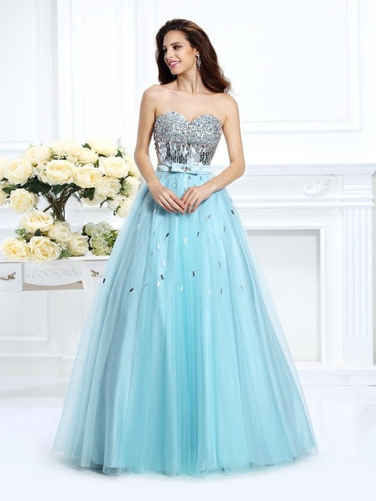 Ball Gown Sweetheart Beading Sleeveless Paillette Long Satin Quinceanera Dresses DFP0003239