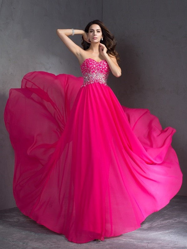 A-Line/Princess Sweetheart Beading Sleeveless Long Chiffon Dresses DFP0002770