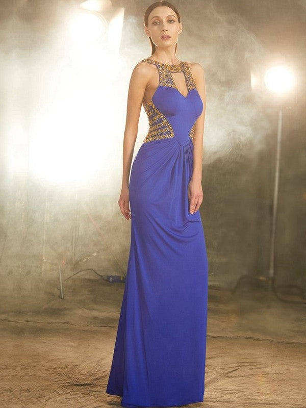 Sheath/Column Scoop Sleeveless Floor-Length Beading Spandex Dresses DFP0004164