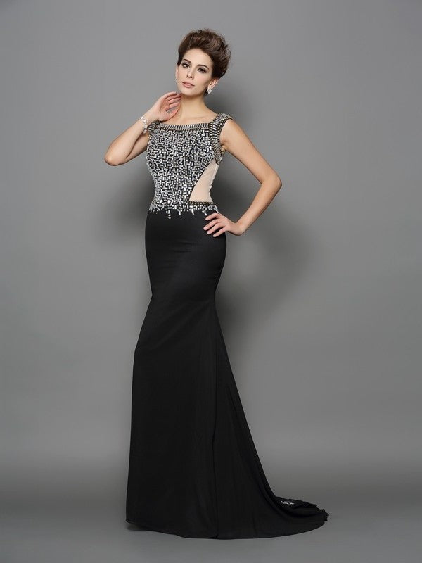 Trumpet/Mermaid Square Beading Sleeveless Long Chiffon Dresses DFP0002875