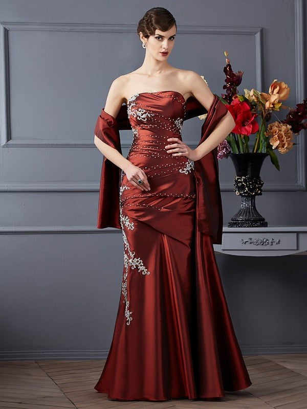 Sheath/Column Strapless Sleeveless Beading Long Taffeta Dresses DFP0002667