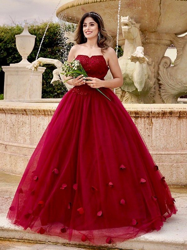 Ball Gown Tulle Applique Sweetheart Sleeveless Floor-Length Dresses DFP0001602