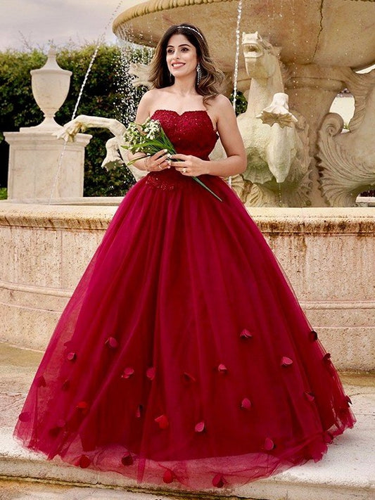 Ball Gown Tulle Applique Sweetheart Sleeveless Floor-Length Dresses DFP0001602