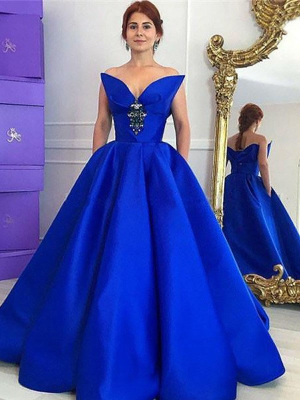 Ball Gown Sleeveless V-neck Ruffles Floor-Length Satin Dresses DFP0002240