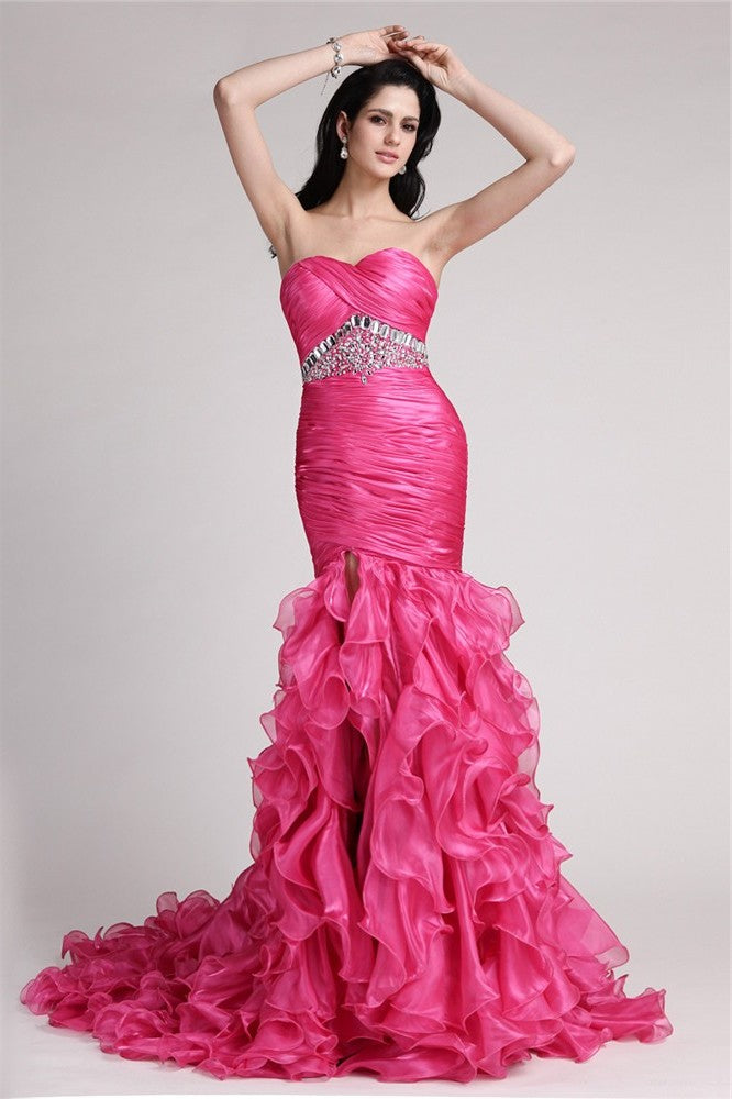 Trumpet/Mermaid Sweetheart Sleeveless Rhinestone Long Organza Dresses DFP0004404