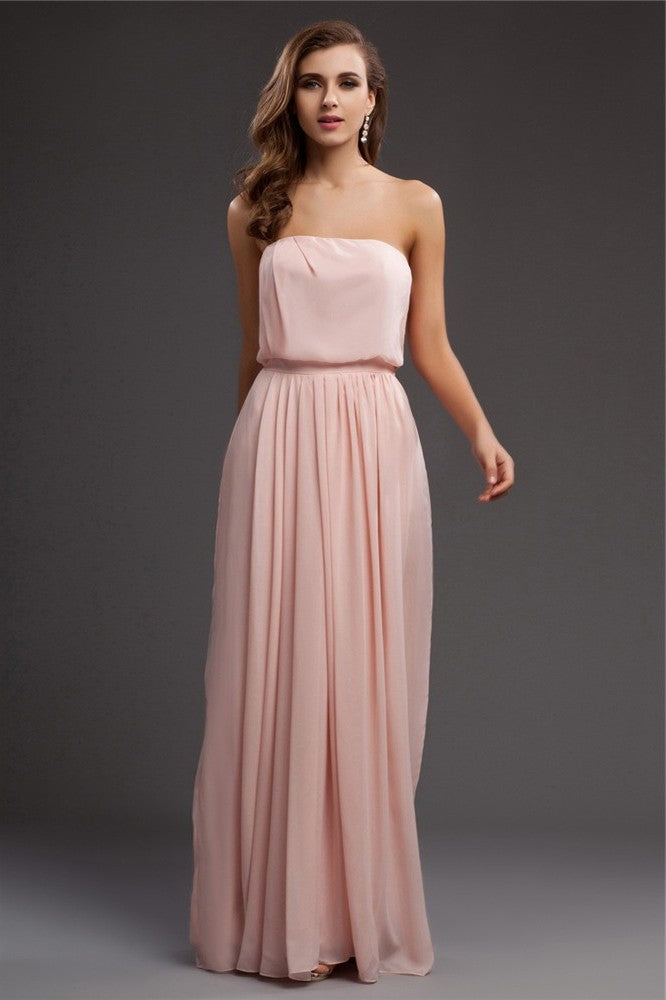 Sheath/Column Strapless Sleeveless Long Ruffles Chiffon Dresses DFP0004297