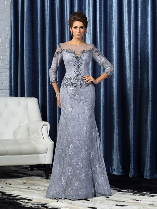 Trumpet/Mermaid Bateau Beading 3/4 Sleeves Long Lace Mother of the Bride Dresses DFP0007052