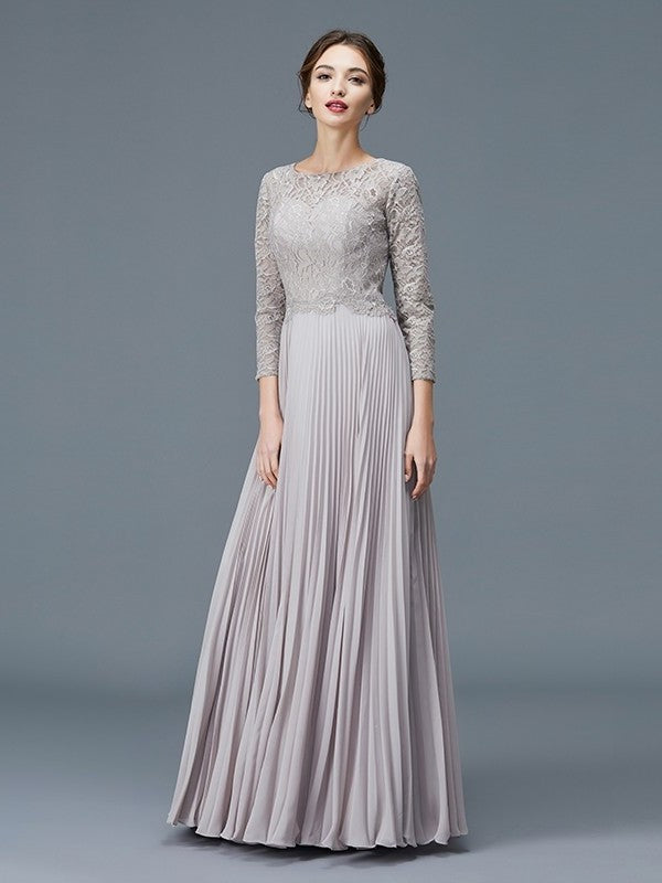 A-Line/Princess Scoop 3/4 Sleeves Lace Chiffon Floor-Length Mother of the Bride Dresses DFP0007177