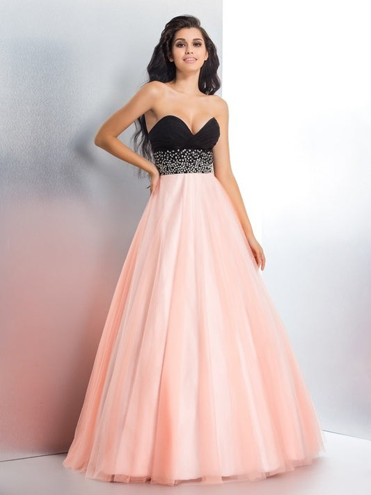 Ball Gown Sweetheart Beading Sleeveless Long Satin Quinceanera Dresses DFP0002798