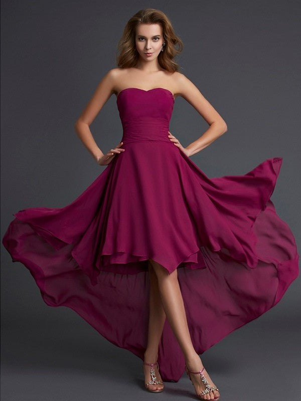 A-Line/Princess Sweetheart Sleeveless Pleats High Low Chiffon Dresses DFP0002334