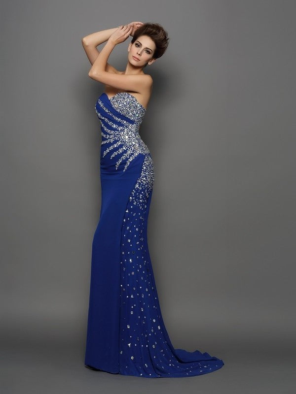 Trumpet/Mermaid Sweetheart Rhinestone Sleeveless Long Chiffon Dresses DFP0002122