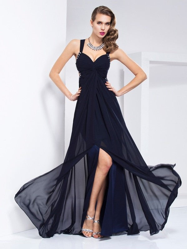 A-Line/Princess V-neck Sleeveless Ruffles Long Chiffon Dresses DFP0002662