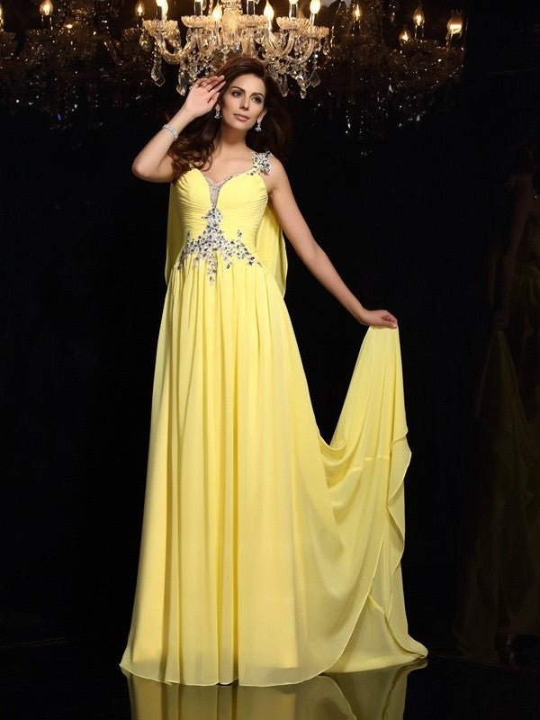 A-Line/Princess Straps Beading Sleeveless Long Chiffon Dresses DFP0002576