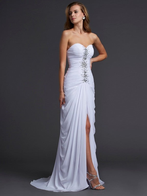 Sheath/Column Sweetheart Sleeveless Long Beading Chiffon Dresses DFP0002337