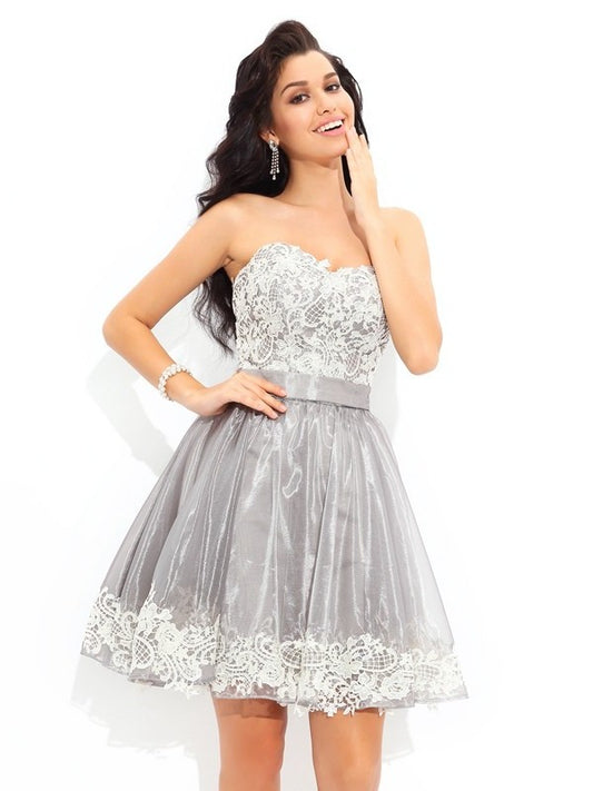 A-Line/Princess Sweetheart Lace Sleeveless Short Tulle Cocktail Dresses DFP0008412