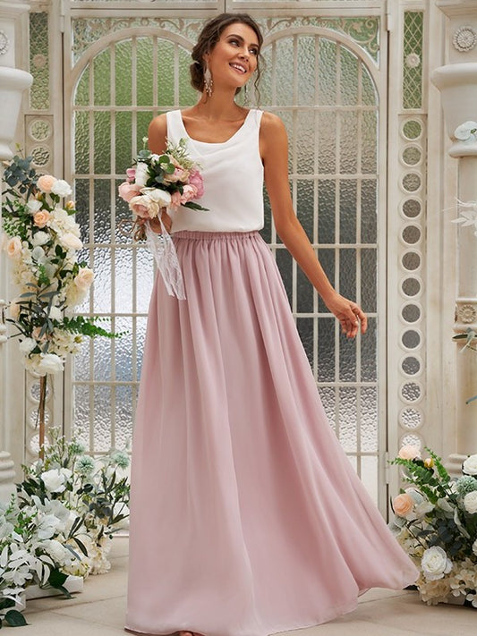 A-Line/Princess Chiffon Ruffles Scoop Sleeveless Floor-Length Bridesmaid Dresses DFP0004949