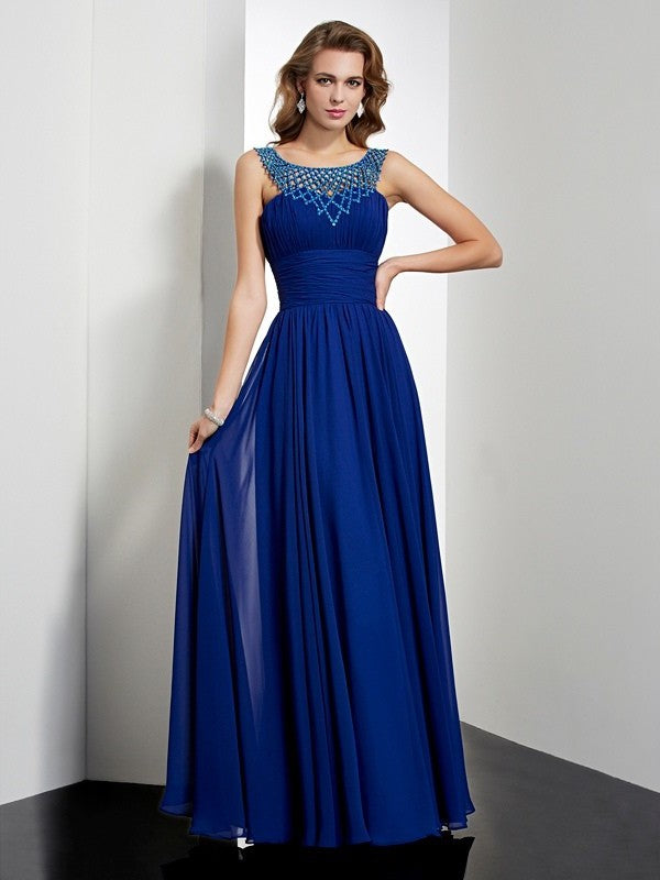 Empire High Neck Sleeveless Beading Long Chiffon Dresses DFP0002919