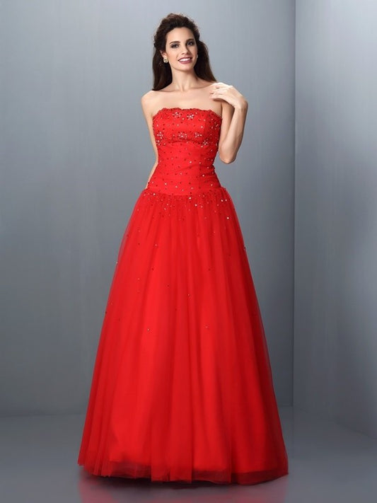 Ball Gown Strapless Beading Sleeveless Long Organza Quinceanera Dresses DFP0004026