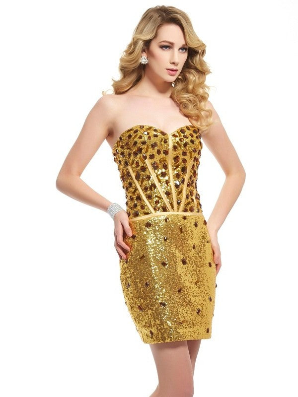 Sheath/Column Sweetheart Sleeveless Short Sequins Dresses DFP0004378