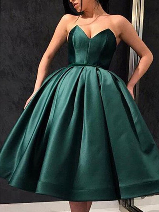 A-Line/Princess Sweetheart Ruffles Satin Tea-Length Short/Mini Homecoming Dresses DFP0004260