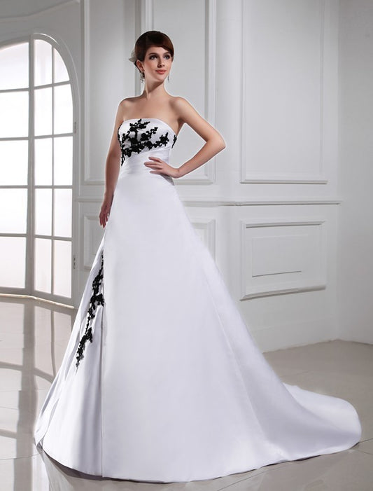 A-Line/Princess Beading Strapless Sleeveless Long Satin Wedding Dresses DFP0006764