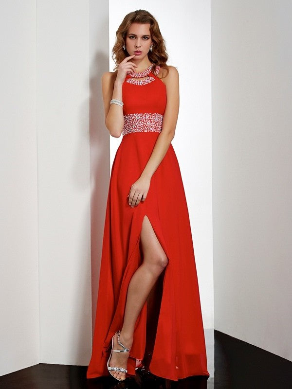 Empire Jewel Sleeveless Acrylic Jewels Long Chiffon Dresses DFP0002836