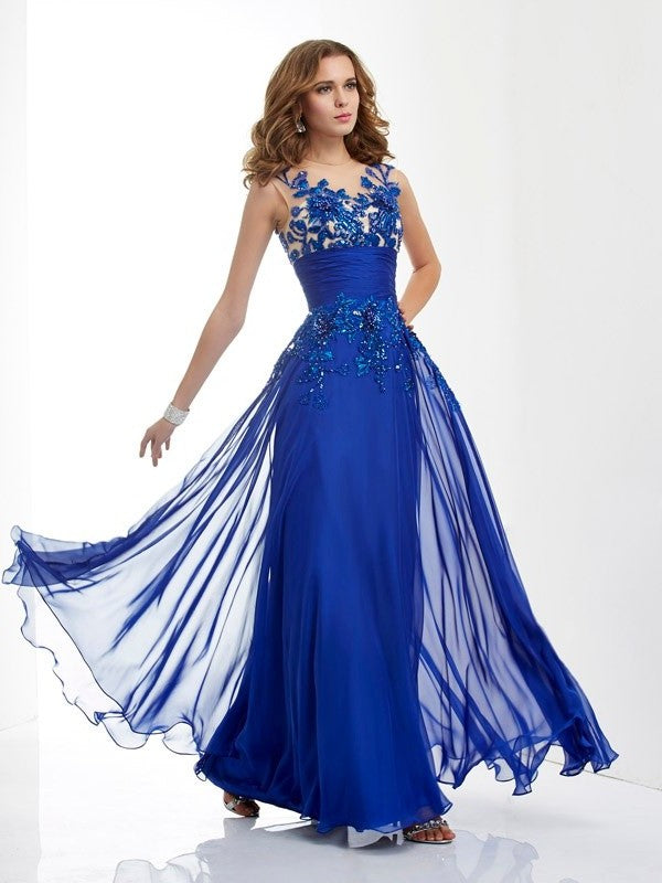 A-Line/Princess High Neck Sleeveless Beading Long Chiffon Dresses DFP0002250