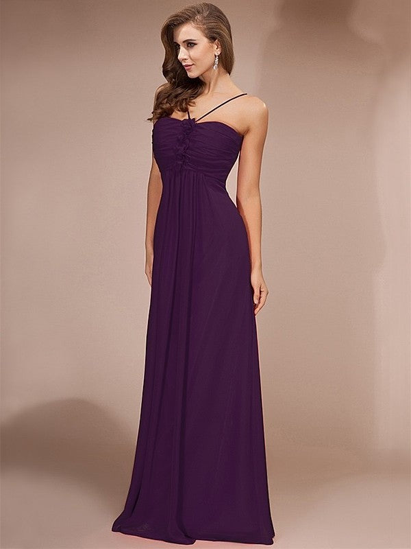 Sheath/Column Ruffles Long Sleeveless Chiffon Bridesmaid Dresses DFP0005717