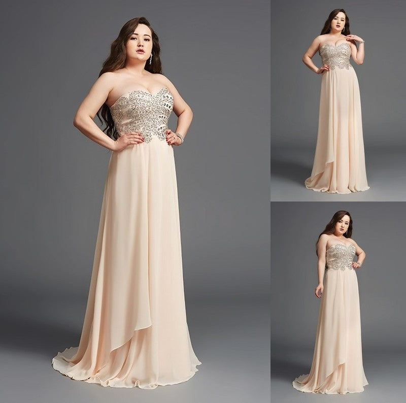 A-Line/Princess Sweetheart Rhinestone Sleeveless Long Chiffon Plus Size Dresses DFP0003705