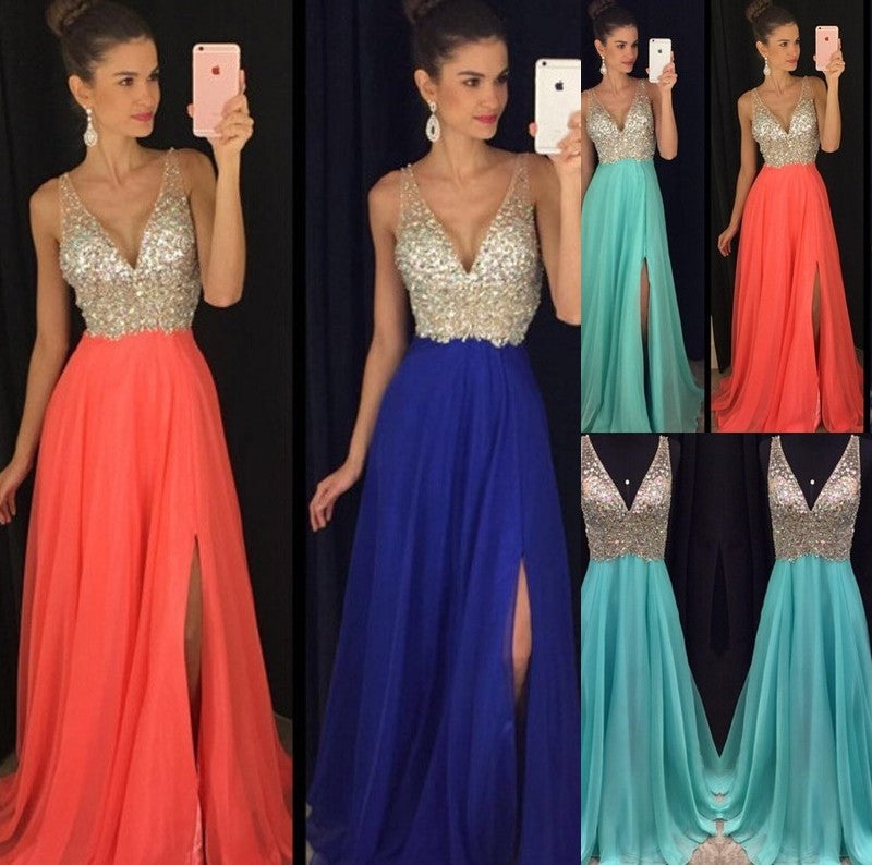 A-Line/Princess V-neck Sleeveless Beading Floor-Length Chiffon Dresses DFP0001980