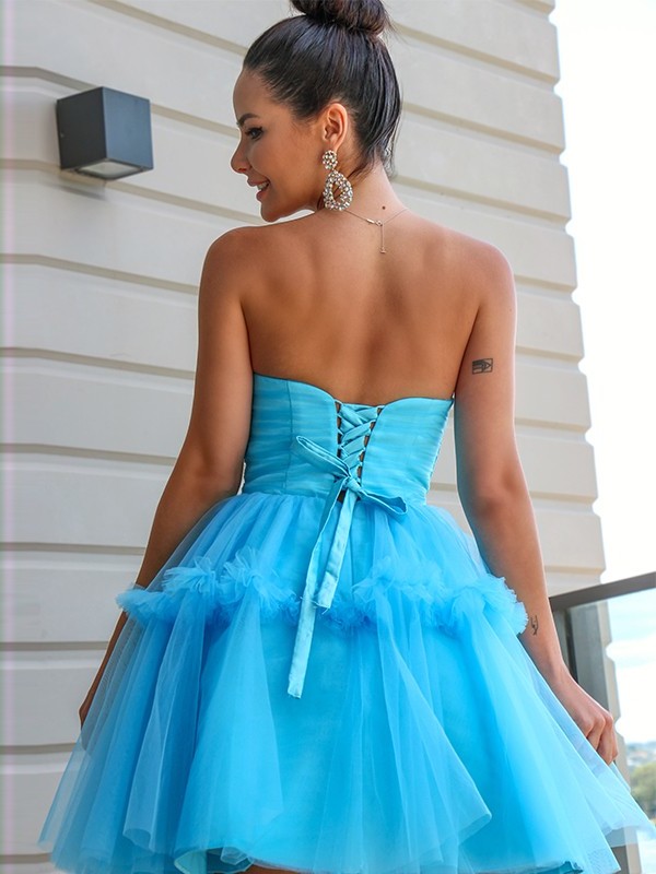 A-Line/Princess Strapless Tulle Ruffles Sleeveless Short/Mini Homecoming Dresses DFP0004466