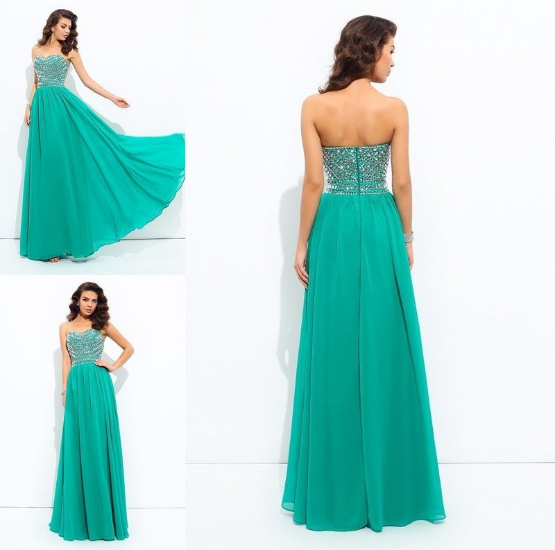 A-line/Princess Sweetheart Beading Sleeveless Long Chiffon Dresses DFP0003113