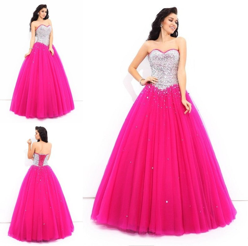 Ball Gown Beading Sweetheart Sleeveless Long Satin Quinceanera Dresses DFP0003042