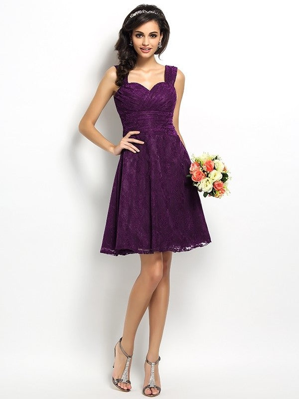 A-Line/Princess Straps Lace Sleeveless Short Bridesmaid Dresses DFP0005042