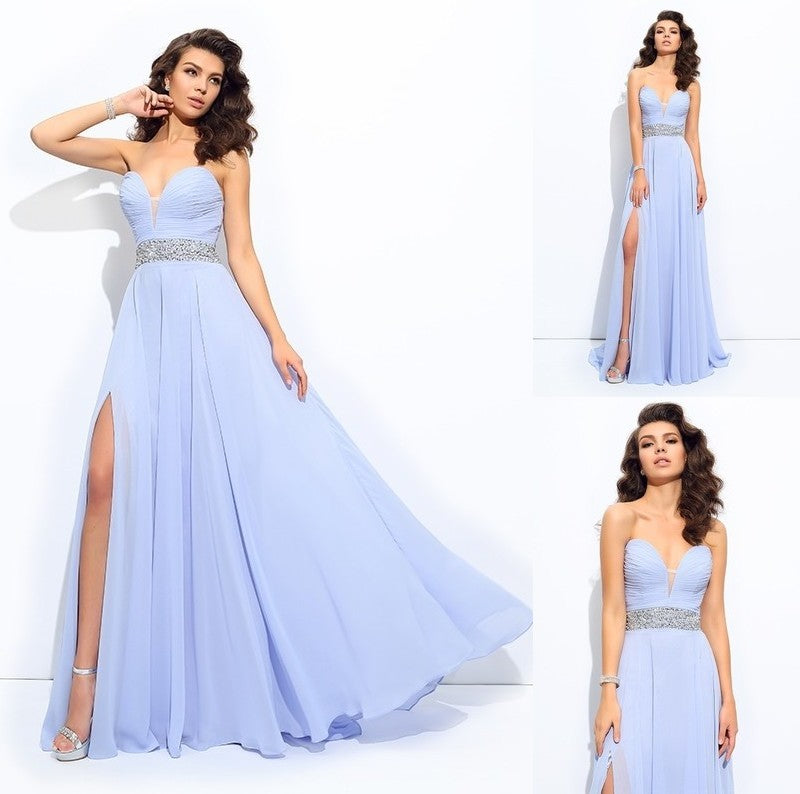 A-line/Princess Sweetheart Beading Sleeveless Long Chiffon Dresses DFP0002278