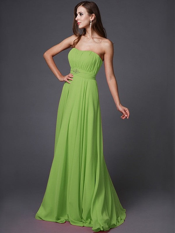 A-Line/Princess Strapless Beading Sleeveless Long Bridesmaid Dresses DFP0005079