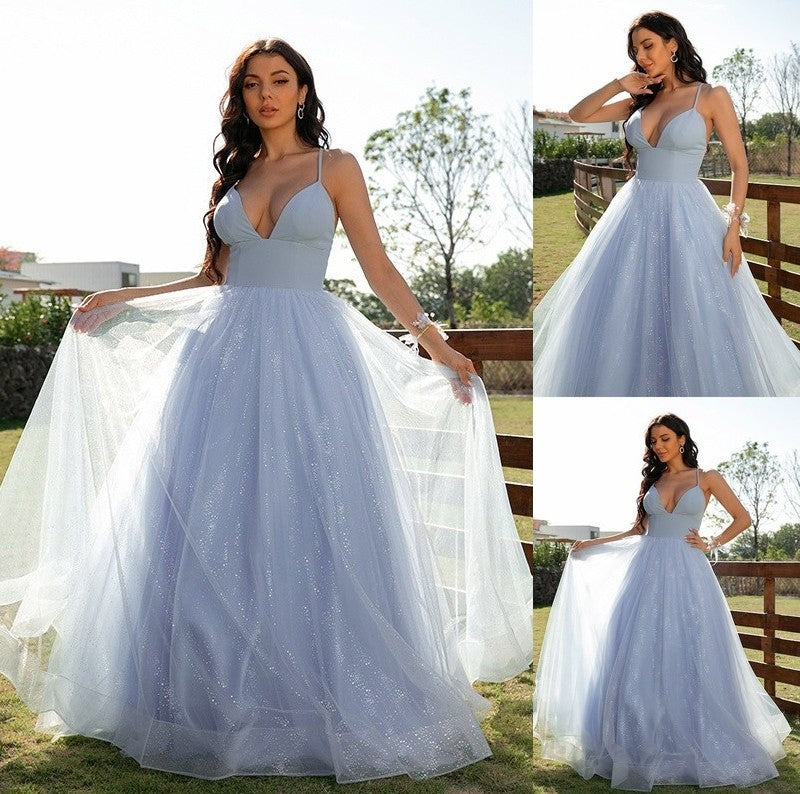 A-Line/Princess Ruffles V-neck Sleeveless Floor-Length Dresses DFP0001573