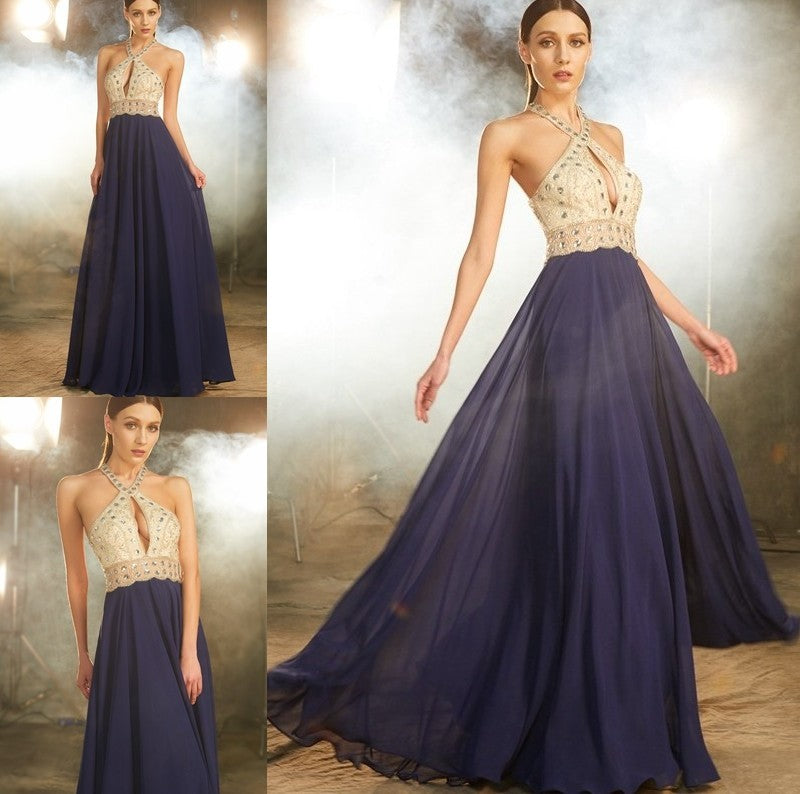 A-Line/Princess Sleeveless Straps Beading Chiffon Floor-Length Dresses DFP0002879