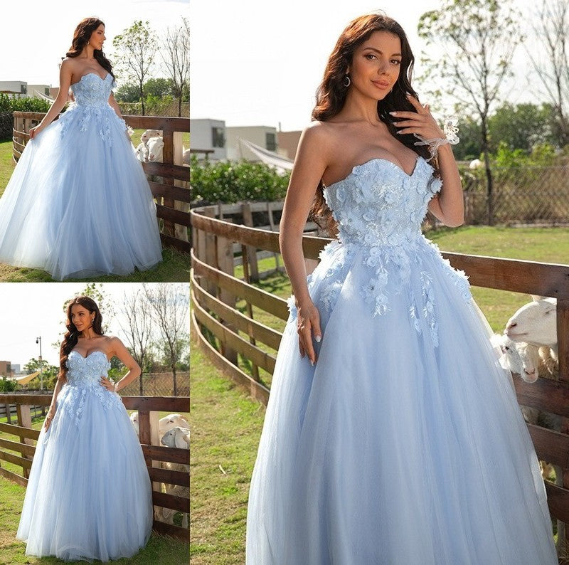 Ball Gown Tulle Applique Sweetheart Sleeveless Floor-Length Dresses DFP0001539